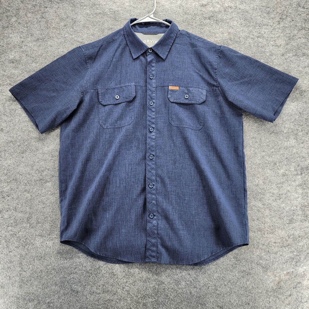 Orvis Shirt Mens Large Button Up Short Sleeve Blue